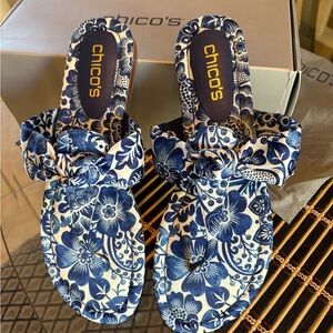 Chico's Blue Sandals with Floral Design. Never been worn